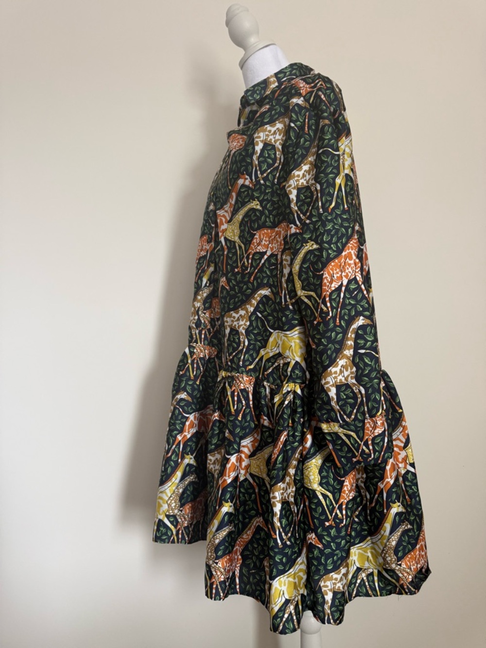 J. Crew Giraffe Print Long Sleeve Tiered Dress size medium - Picture 2 of 9